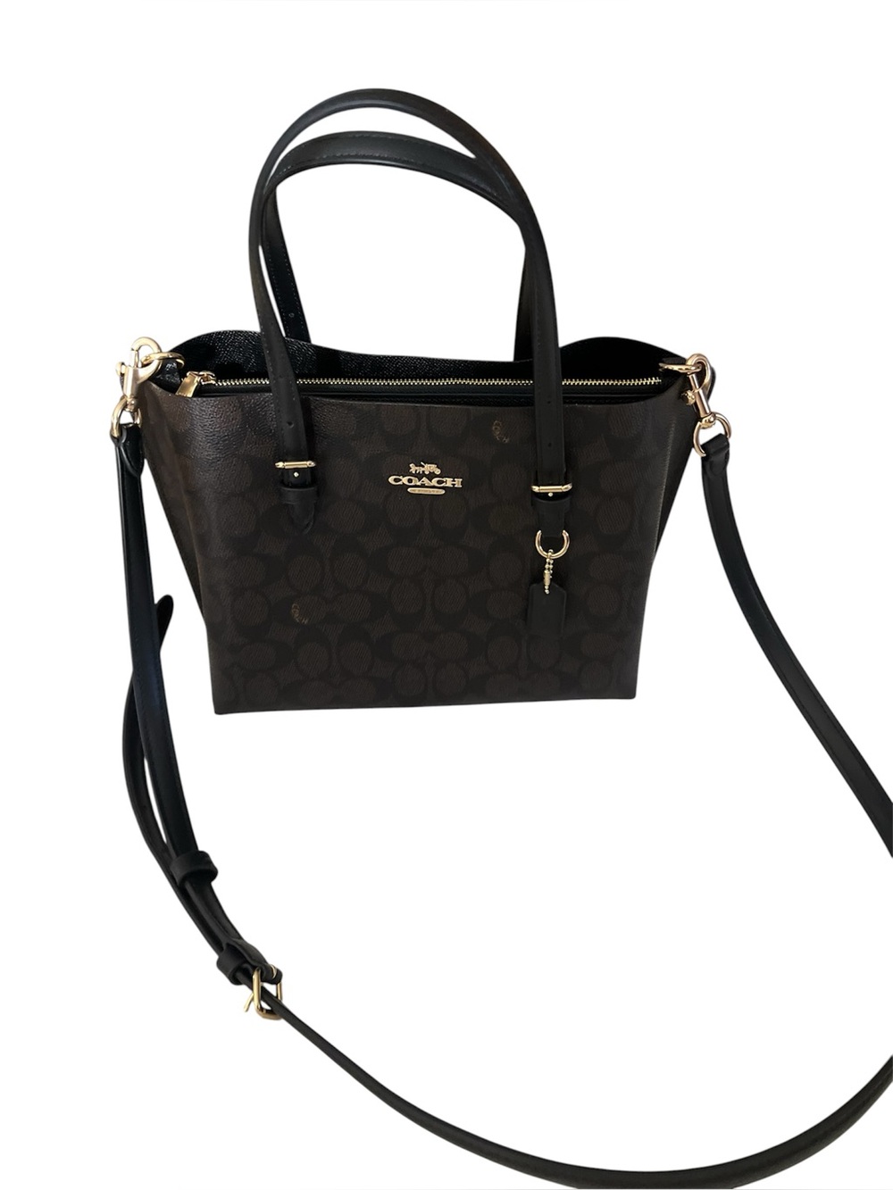 NWOT Coach Mollie Tote 25 in Signature Canvas Walnut Black CV965 Crossbody